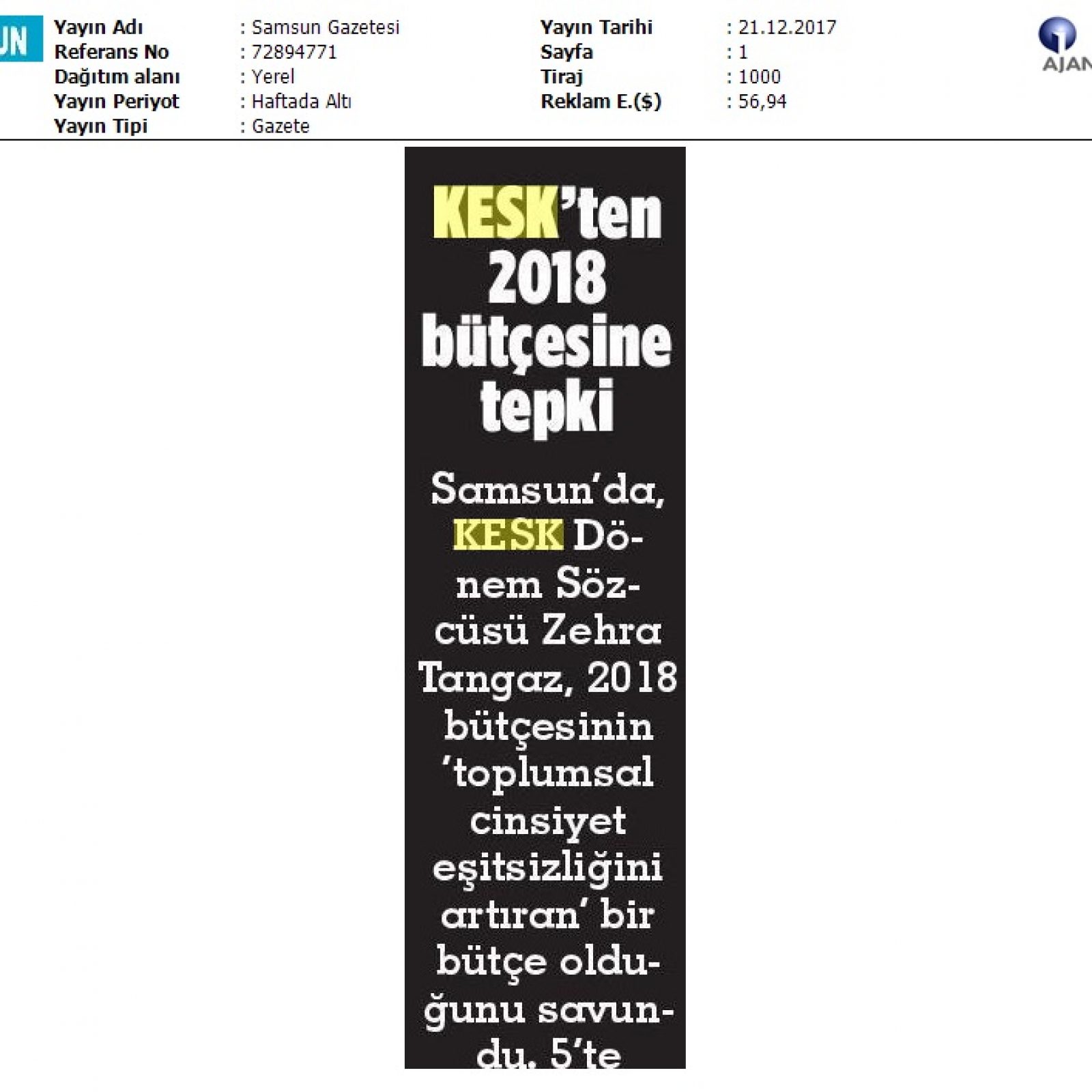 2017_12_21_Samsun Gazetesi_Kesk’ Ten 2018 BÅtáesine Tepki_72894771_(1)